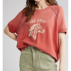 The Great. Bronco Short Sleeve Sweatshirt - Double Washed Red Size 2 (Med) NWT